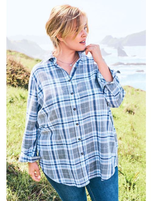 Woman Within Women's Plus Size Classic Flannel Shirt