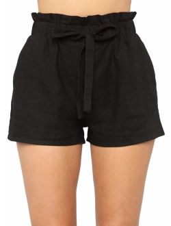 Yissang Women's Casual Loose Paper Bag Waist Shorts with Bow Tie Belt Pockets