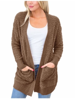 Women's Long Sleeve Soft Chunky Knit Sweater Open Front Cardigan Outwear with Pockets