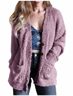 Women's Long Sleeve Soft Chunky Knit Sweater Open Front Cardigan Outwear with Pockets