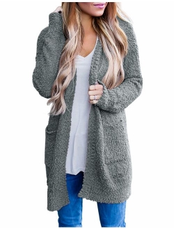 Women's Long Sleeve Soft Chunky Knit Sweater Open Front Cardigan Outwear with Pockets