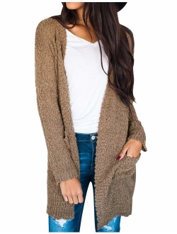 Women's Long Sleeve Soft Chunky Knit Sweater Open Front Cardigan Outwear with Pockets