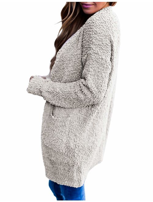 Merokeety Womens Long Sleeve Open Front Hoodie Knit Sweater Cardigan With Po.