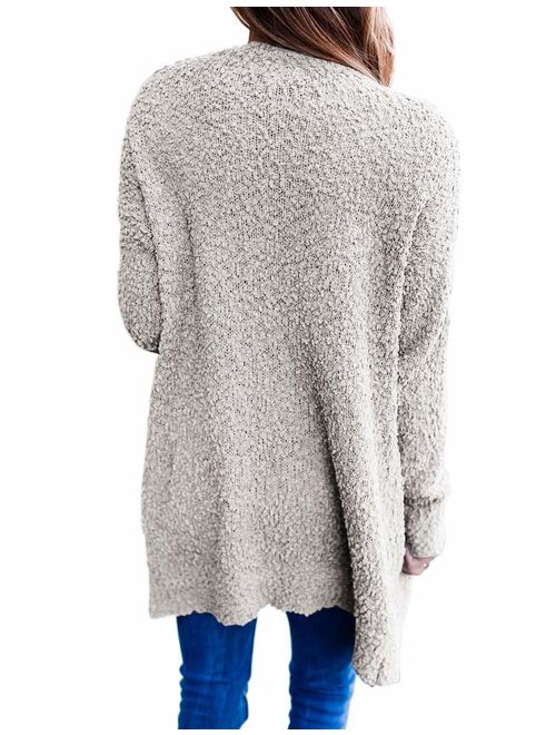 MEROKEETY Women's Long Sleeve Soft Chunky Knit Sweater Open Front Cardigan Outwear with Pockets