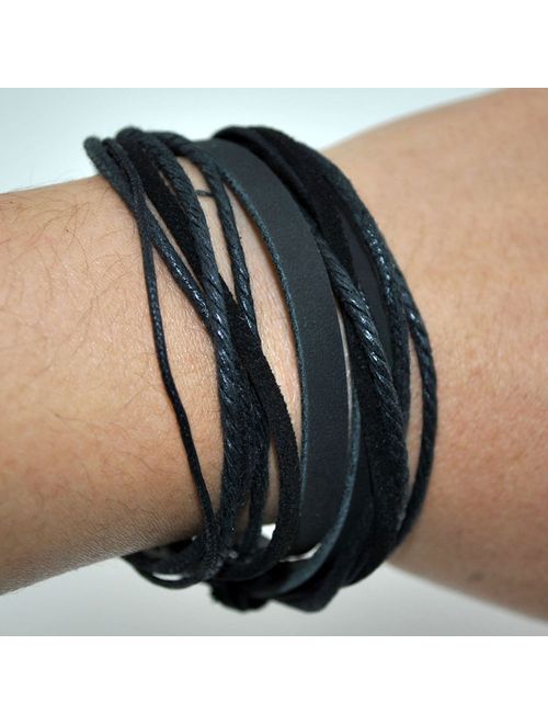 FRD.2Y Genuine Leather Bracelet for Women & Men,Unisex Multilayer Leather Adjustable Bracelet Cuff Wrap Multicolor Rope Wristband