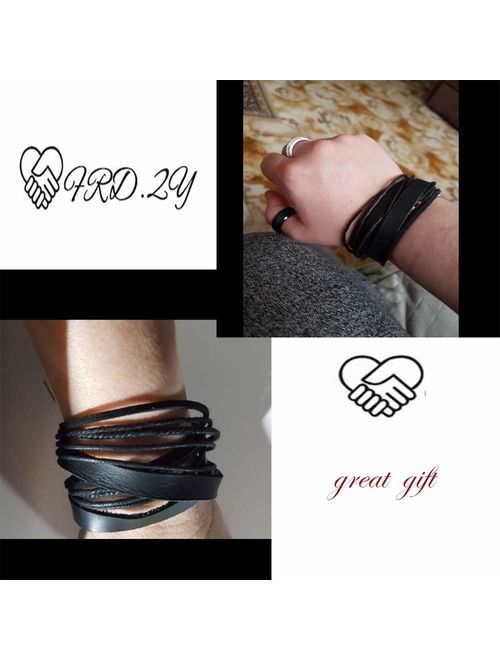 FRD.2Y Genuine Leather Bracelet for Women & Men,Unisex Multilayer Leather Adjustable Bracelet Cuff Wrap Multicolor Rope Wristband