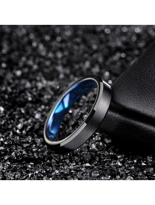Shuremaster 4mm 6mm 8mm 10mm Tungsten Ring Wedding Band for Men Women Black/Blue Brush Bevel Edge Comfort Fit Size 4-15