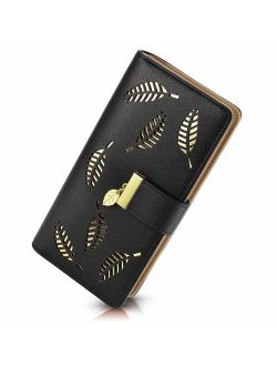 PGXT Women's Long Leather Card Holder Purse Zipper Buckle Elegant Clutch Wallet