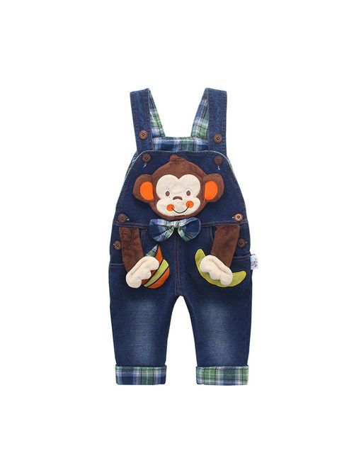 Kidscool Baby & Little Boys/Girls Cotton 3D Cartoon Monkey Denim Overalls