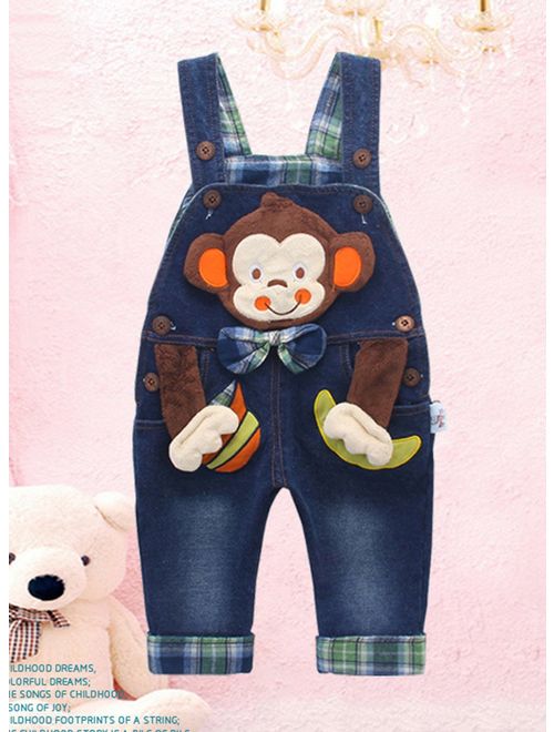 Kidscool Baby & Little Boys/Girls Cotton 3D Cartoon Monkey Denim Overalls