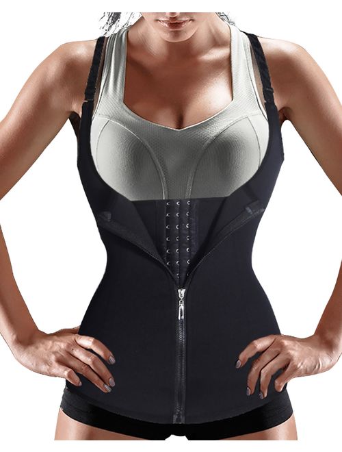 Nebility Women Waist Trainer Corset Zipper Vest Body Shaper Cincher Tank Top with Adjustable Straps
