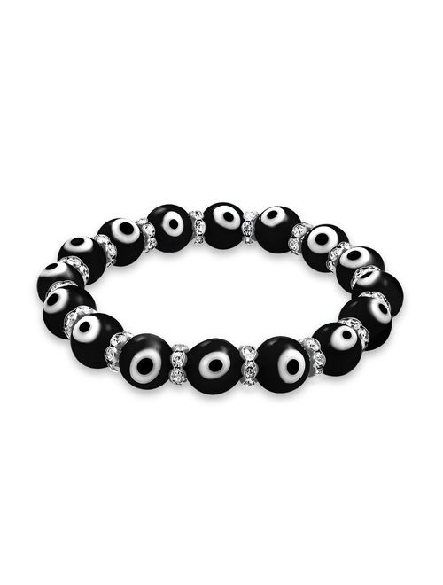 Bling Jewelry Turkish Glass Bead Evil Eye Stretch Bracelet for Women for Teen Rondelle Crystal Spacers for ProtectionMore Colors