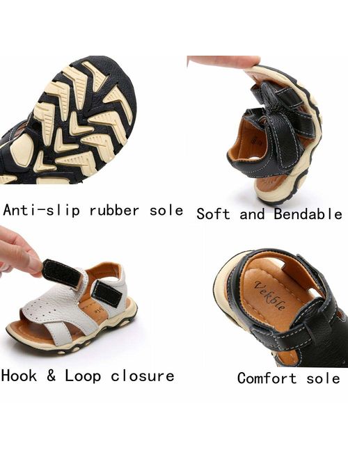 Vekble Boy Girls Soft Genuine Leather Closed Toe Original Sandals Summer Beach Flat Shoes