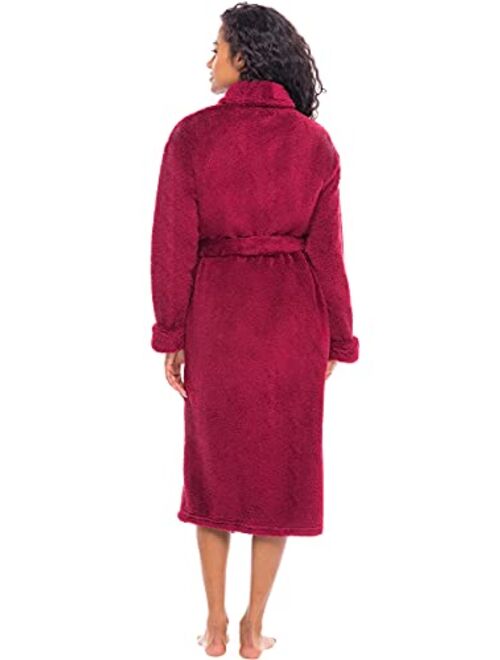 Alexander Del Rossa Women's Plush Fleece Robe, Warm Long Hair Shaggy Bathrobe