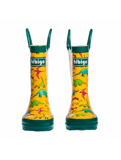 hibigo Children's Natural Rubber Rain Boots with Handles Easy for Little Kids & Toddler Boys, Pattern