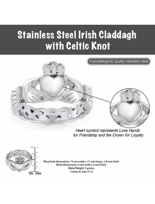 West Coast Jewelry Stainless Steel Claddagh Ring with Celtic Knot - Sizes 5-12