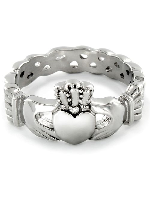 West Coast Jewelry Stainless Steel Claddagh Ring with Celtic Knot - Sizes 5-12