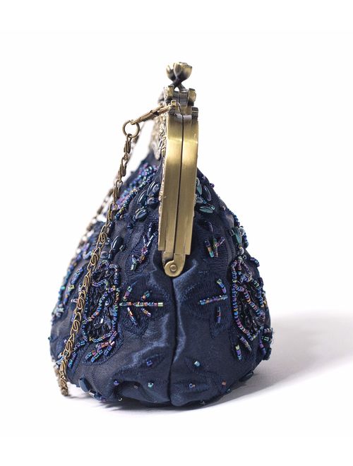 ILISHOP Women's Antique Beaded Party Clutch Vintage Rose Purse Evening Handbag