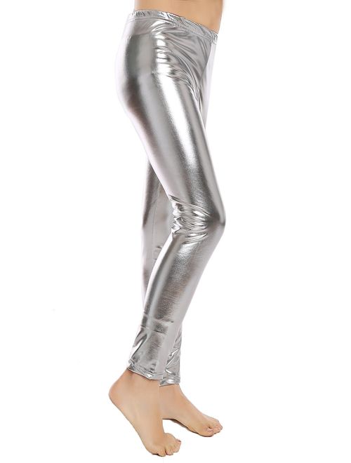 Aaronano Little Girls' Metallic Color Shiny Stretch Leggings