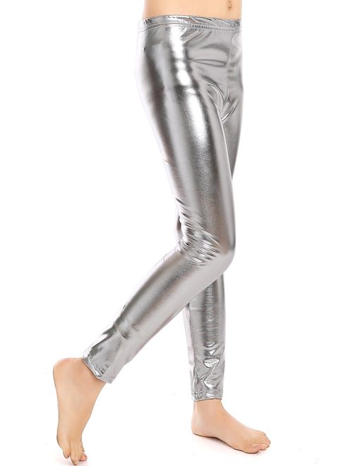 Aaronano Little Girls' Metallic Color Shiny Stretch Leggings
