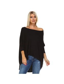 Isaac Liev Women's Batwing Sleeves Off Shoulder Baggy Versatile Oversized Loose T-Shirt Shirt Blouse Tunic Top - Made in The USA