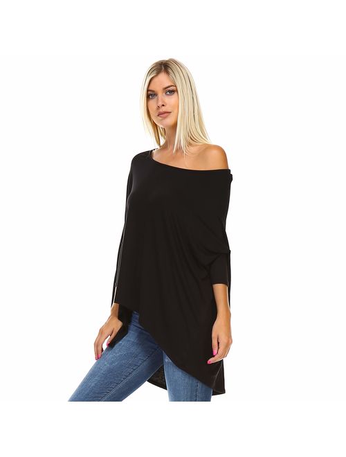 Isaac Liev Women's Batwing Sleeves Off Shoulder Baggy Versatile Oversized Loose T-Shirt Shirt Blouse Tunic Top - Made in The USA