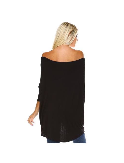 Isaac Liev Women's Batwing Sleeves Off Shoulder Baggy Versatile Oversized Loose T-Shirt Shirt Blouse Tunic Top - Made in The USA