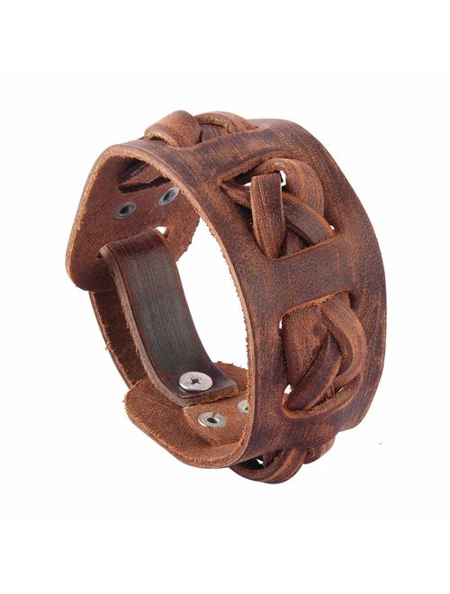 Jenia Rock Punk Leather Wrap Bracelet Gothic Cuff Bracelets Adjustable Leather Wristbands Bracelet for Men, Boy, Women