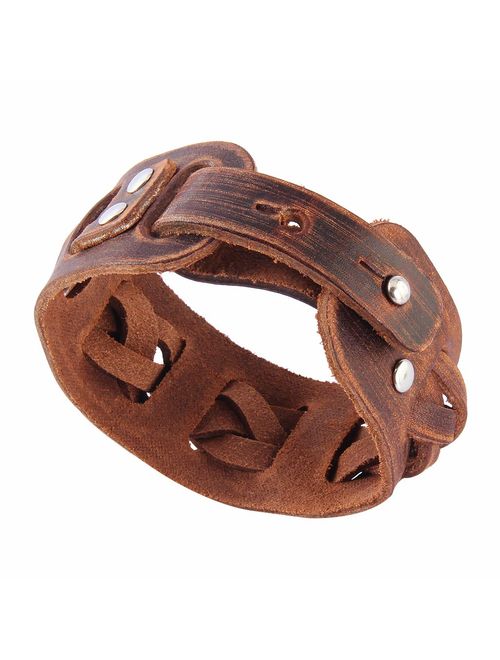 Jenia Rock Punk Leather Wrap Bracelet Gothic Cuff Bracelets Adjustable Leather Wristbands Bracelet for Men, Boy, Women