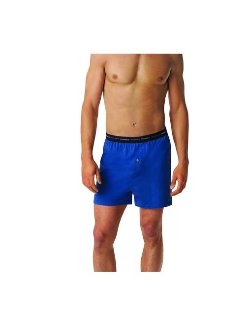 Hanes Men's Cotton Solid Relaxed Fit 5-Pack Exposed Waistband Knit Boxers