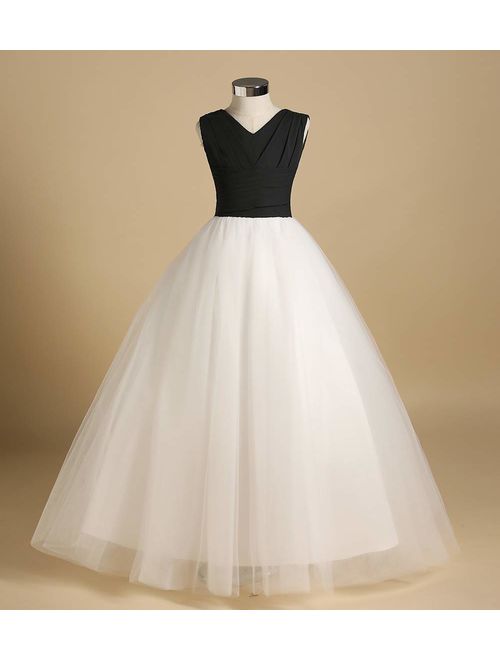 Gdoker Tulle Flower Girl Dress, Chiffon Wedding Party Pageant Dresses for Girls, Long Junior Bridesmaid Dress A-Line