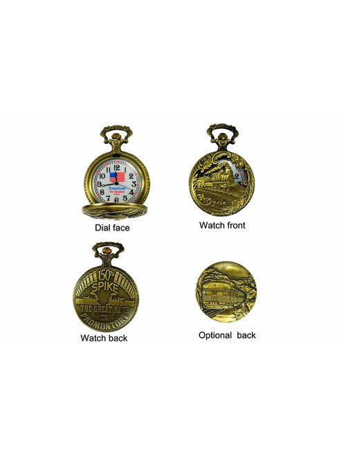 North American Railroad Approved, Railway Regulation Standard, Train Pocket Watch"150th Aniversary USA" Japanese Movement"Steam Engine #"3" (of 5 Watch Collection)
