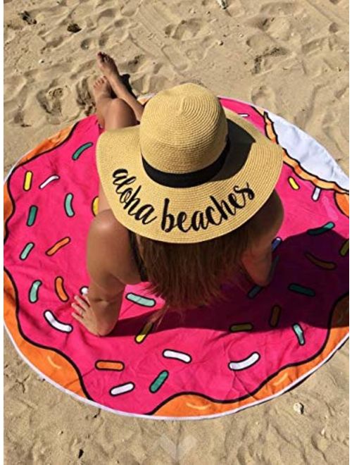 Funky Junque Women's Bold Cursive Embroidered Adjustable Beach Floppy Sun Hat