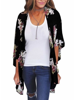 AMiERY Women's Floral Striped Leopard Printed Kimono Casual Loose Open Front Cardigan Tops Cover Up