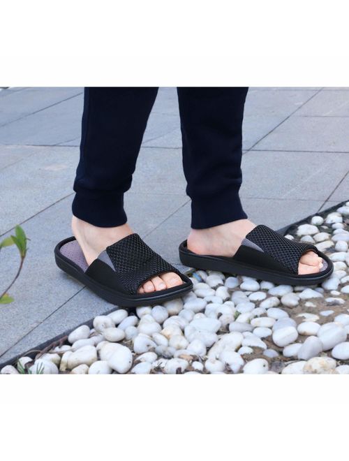 LongBay Men's Comfy Memory Foam Slide Slippers Breathable Mesh Cloth House Shoes