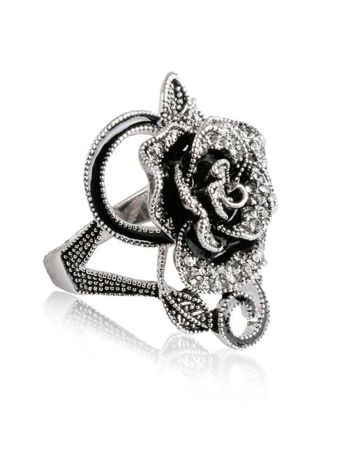 Blowin Newest Womens Ladies Gothic Vintage Stainless Steel Big Rose Flower Band Ring