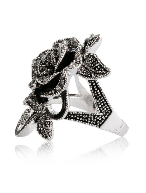 Blowin Newest Womens Ladies Gothic Vintage Stainless Steel Big Rose Flower Band Ring