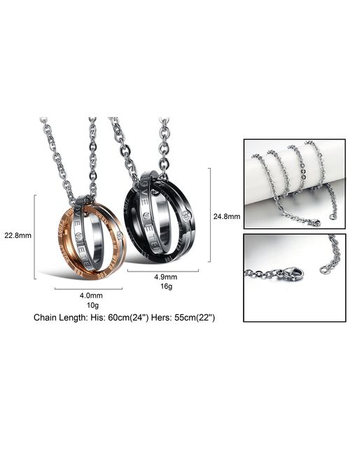 His & Hers Matching Set Titanium Stainless Steel Couple Pendant Necklace Korean Love Style with a Lucky Bean