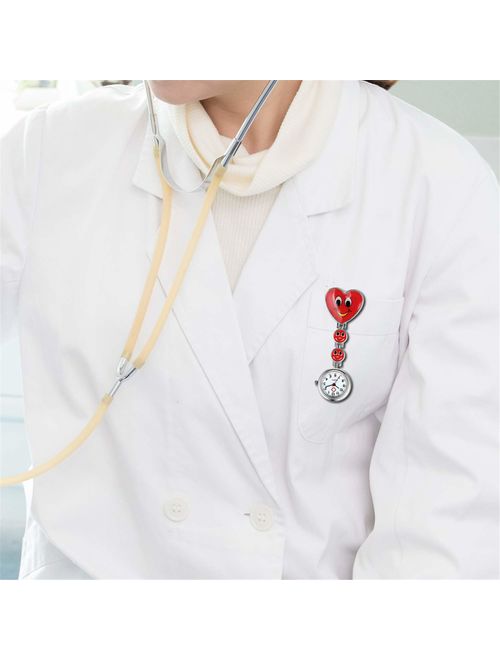 Avaner Heart Shape Smile Face Nurse Fob Clip On Brooch Hanging Pocket Watch