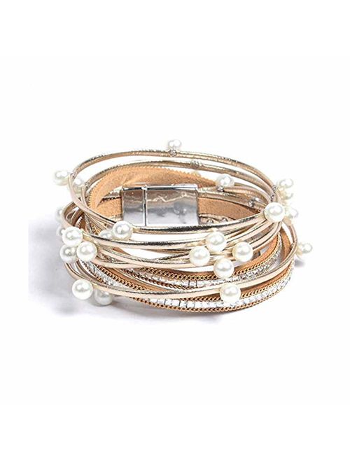 Artilady wrap Pearl Leather Bracelet for Women