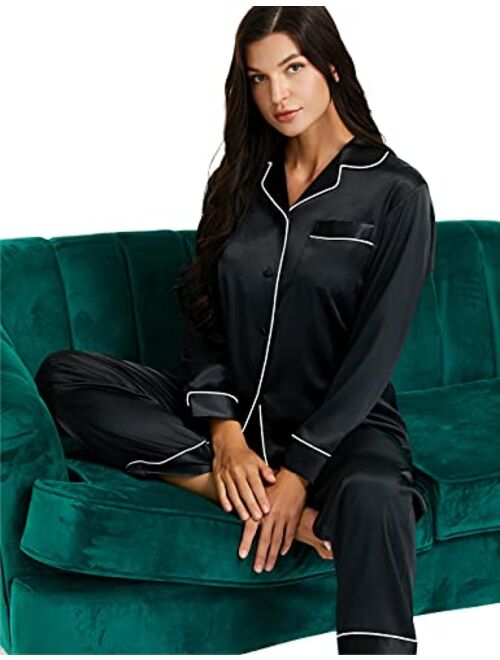 Womens Silk Satin Pajamas Set Button Down Sleepwear Loungewear XS~3XL