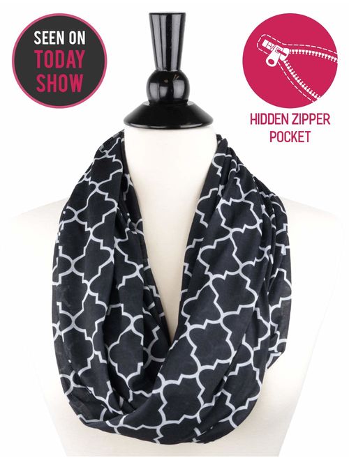 Pop Fashion Scarves for Women, Girls, Ladies, Infinity Scarf with Zipper Pocket Pattern Print Lightweight Wrap - $44.99