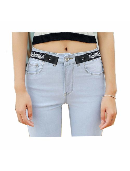 Buckle-less No Bulge Belt for Women, No Buckle and Hassle Elastic Invisible Belts for Jeans