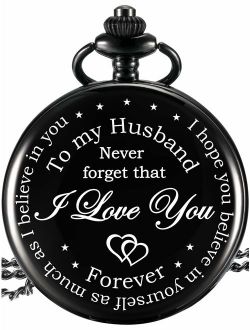 Hicarer Pocket Watch Husband Gift, Anniversary Gift Birthday Gift Valentine's Day Gift from Wife, Engraved I Love You Pocket Watch