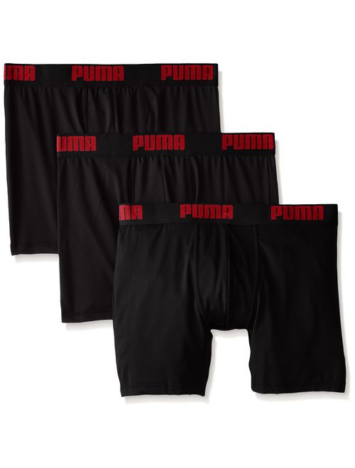 PUMA Men's Solid Elastic Waist 3 Pack Tech Boxer Brief