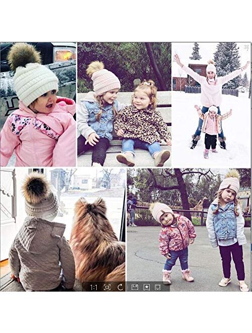 FURTALK Kids Girls Boys Winter Knit Beanie Hats Faux Fur Pom Pom Hat Bobble Ski Cap Toddler Baby Hats 1-6 Years Old