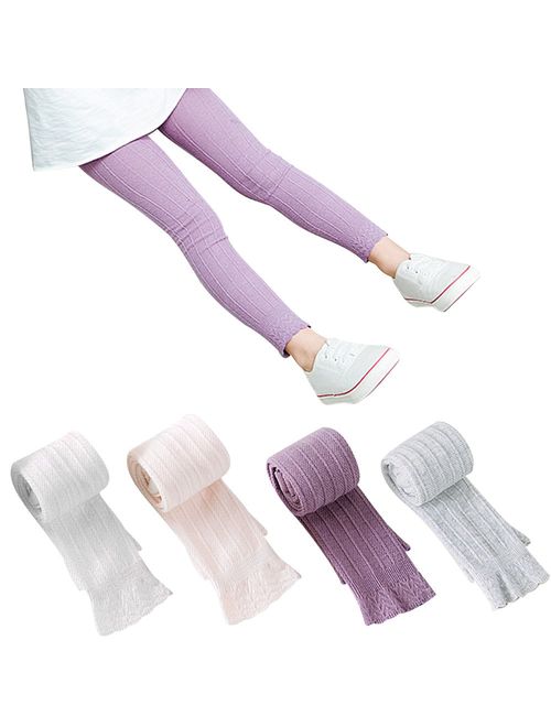 BOOPH 4 Pack Girls Legging Tight Flared Lace Footless Knitted Stocking Pant 1-7T
