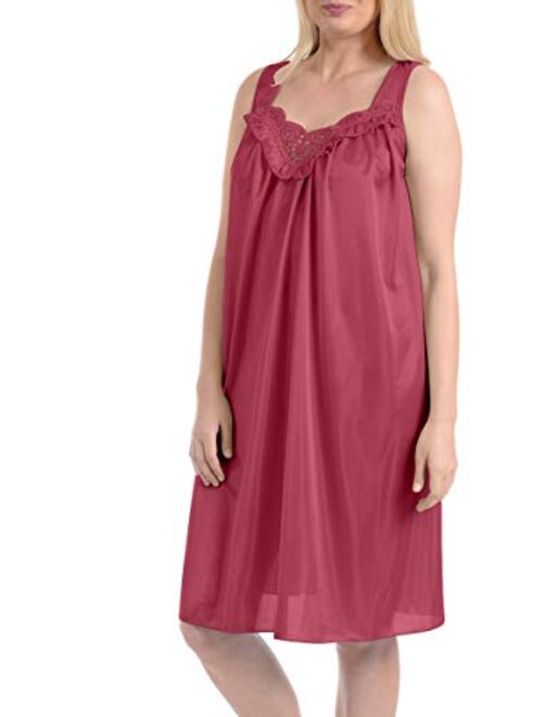 Ezi Women's Satin Silk and Lace Sleeveless Lingerie Nightgown