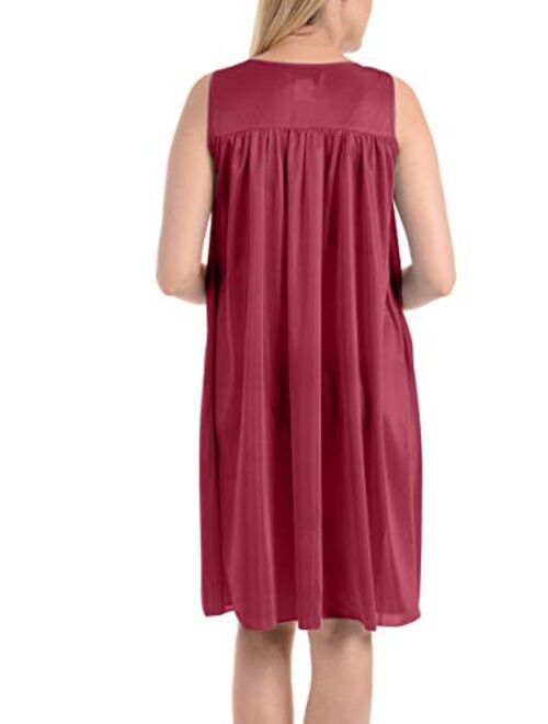 Ezi Women's Satin Silk and Lace Sleeveless Lingerie Nightgown