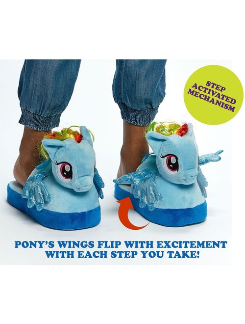 Stompeez Animated My Little Pony Plush Slippers - Ultra Soft and Fuzzy Rainbow Dash Character - Wings Flap as You Walk